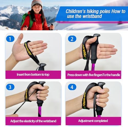 Rose red collapsible hiking poles for kids — photo 3