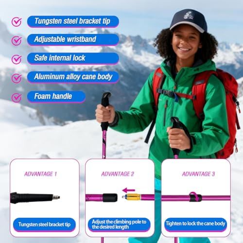 Rose red collapsible hiking poles for kids — photo 4