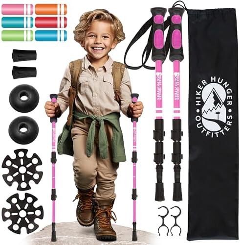 Pink aluminum hiking poles for kids