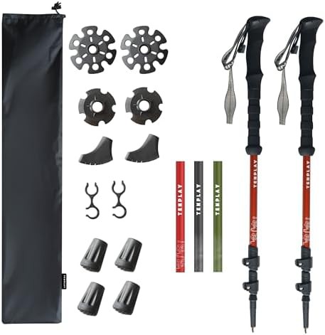 Grey aluminium collapsible trekking poles pair