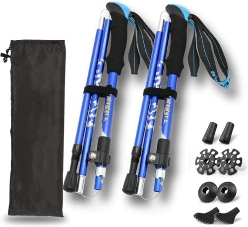 Blue collapsible aluminum trekking poles pair