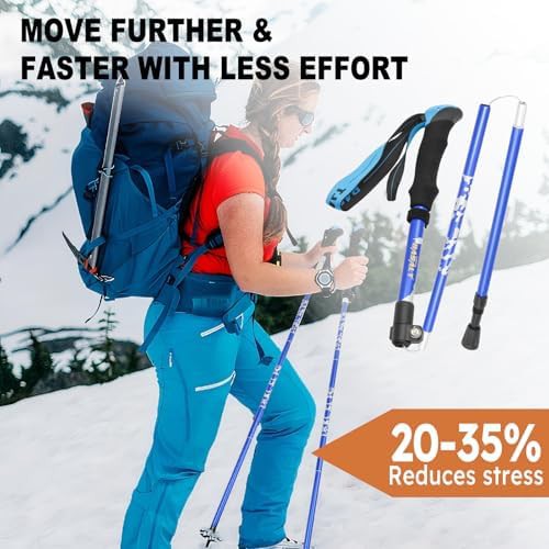 Blue collapsible aluminum trekking poles pair — photo 3