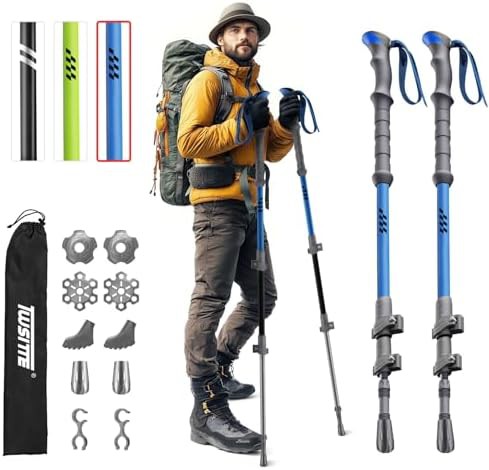 Blue travel collapsible trekking poles pair