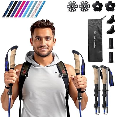 Blue Silver Tall Collapsible Trekking Poles