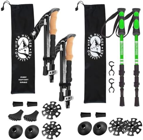 Green aluminum foldable trekking poles for kids