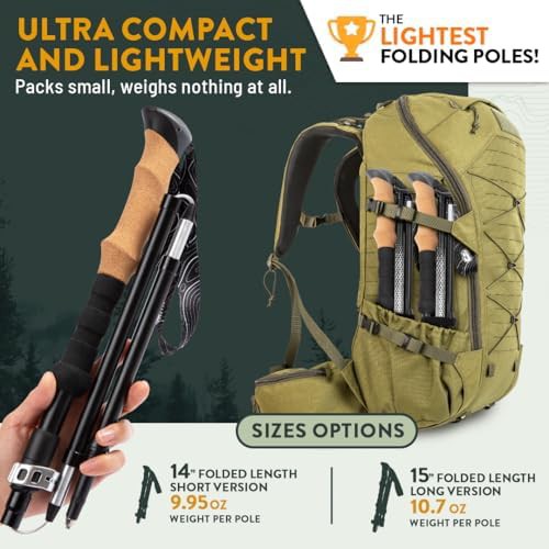 Green aluminum foldable trekking poles for kids — photo 3