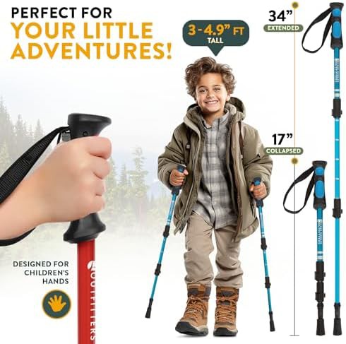 Green aluminum foldable trekking poles for kids — photo 4